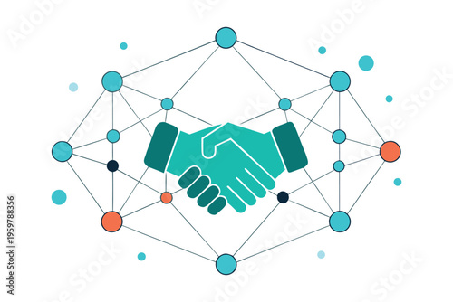 Abstract wireframe hands forming a handshake