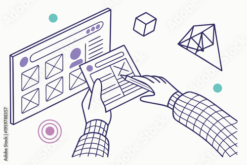 hand drawn vector illustration of a man with a laptop
