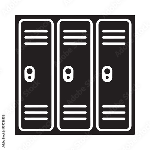 Three school lockers white outlines on a black background simplified design