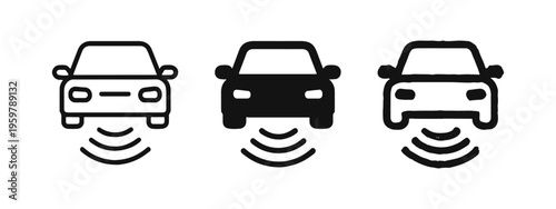 Autonomous car with sensing waves icon set for self-driving technology and intelligent vehicles.