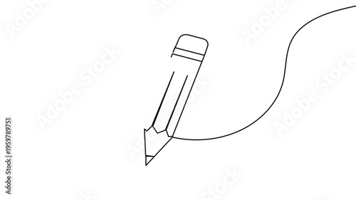 Pencil icon continuous one line drawing 4k animation video isolated on white background