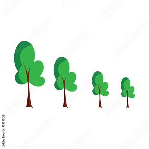 Green trees set of four isolated on white background vector illustration