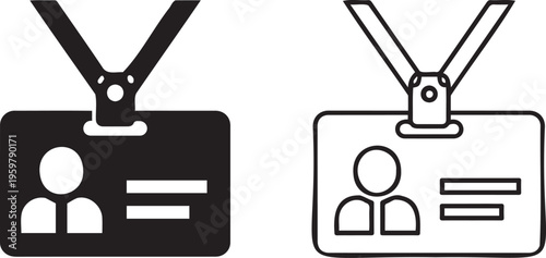 ID card icon set with lanyard, corporate identification badge vector, security pass and employee name tag symbols for office access