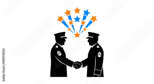 Police Officers Shaking Hands Silhouette.