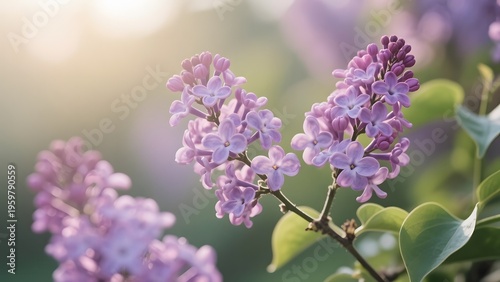 Delicate lilac blossoms bathed in soft sunlight, evoking the gentle beauty of springtime nature