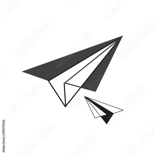 Minimalist Paper plane vector illustration with geometric shadows.