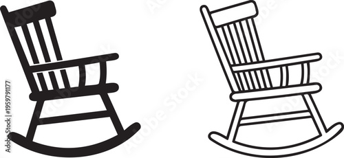 Vintage rocking chair vector icons, classic wooden furniture silhouettes, traditional nursery and porch seating symbols for interior design