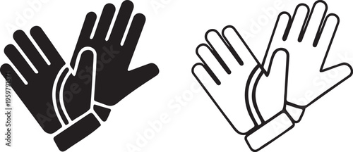 Minimalist protective gloves vector icons, black silhouette and outline work gloves set, industrial safety hand protection equipment