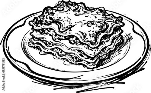 Classic lasagna served on a round decorative plate traditional italian layered pasta with sauce and cheese