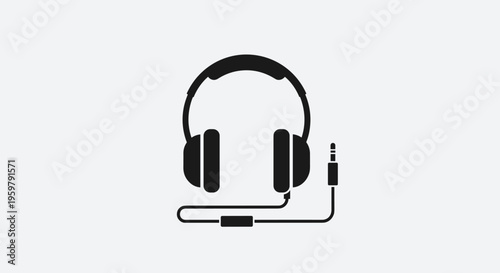 Minimalist Black Headphones Illustration with Audio Jack on White Background