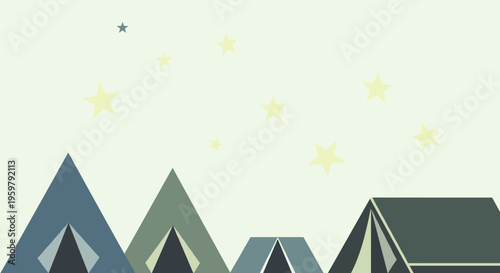 Minimalist geometric mountain landscape with stars at night tranquil outdoor scene