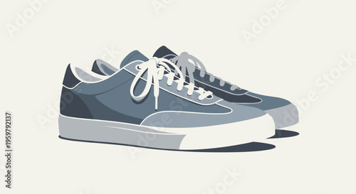 Pair of Casual Sneakers in Blue Tones on a Neutral Background Modern Flat Illustration