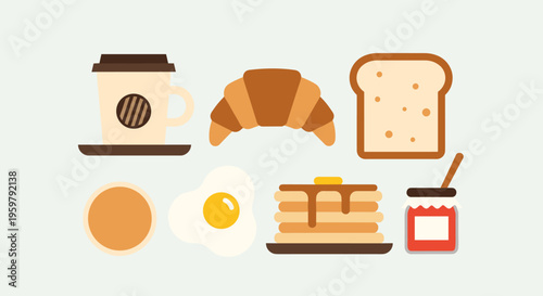 Illustration of a variety of breakfast and brunch foods a delicious morning feast