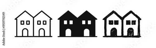 Two Houses and Real Estate Icons.