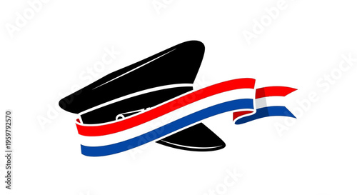 Police Hat with Red White Blue Ribbon.