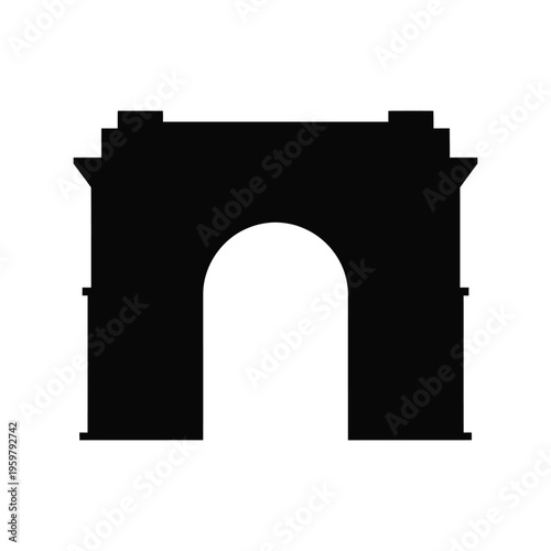 India Gate vector silhouette icon isolated on white, famous landmark illustration