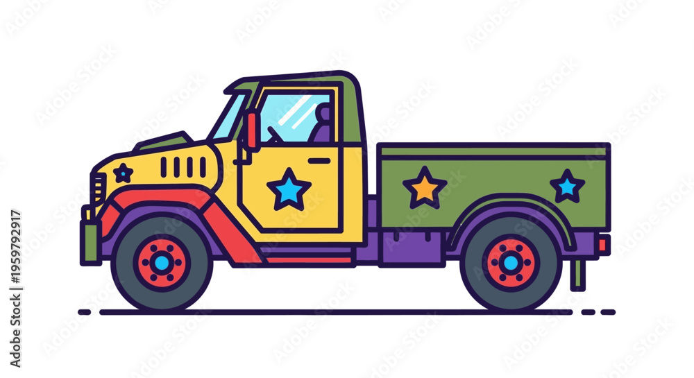 Naklejka premium Colorful cartoon truck with stars.