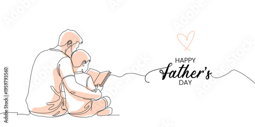 Happy fathers day illustration with a man reading to a child