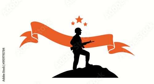 Silhouette of a standing soldier.