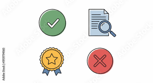 Flat design icons for approved document checklist.