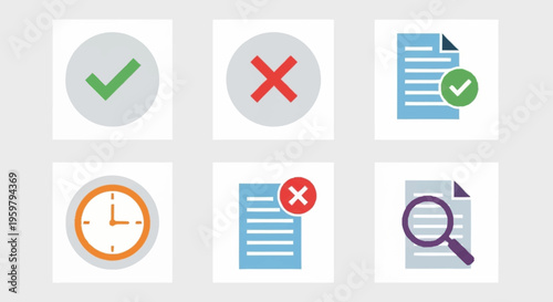 Flat design icons for approved, rejected, and pending documents.