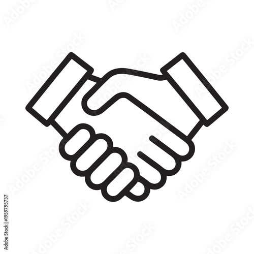 Simple black and white line drawing depicting a firm handshake