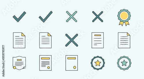 Collection of document and certificate icons.