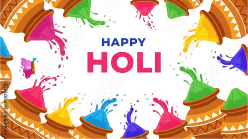 People celebrate Holi with colorful powder and clay pots outdoors