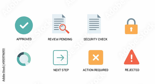 Collection of status icons for approval processes.