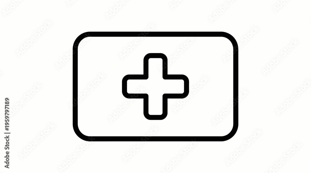 Obraz premium Medical First Aid Kit Symbol with a Cross in a Rectangle, Isolated White Background.