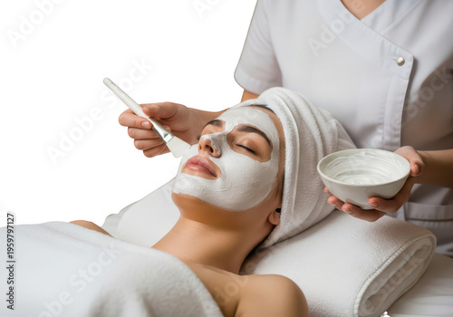 Relaxing facial treatment in progress isolated on transparent background