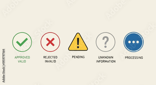 Status icons for validation and processing.
