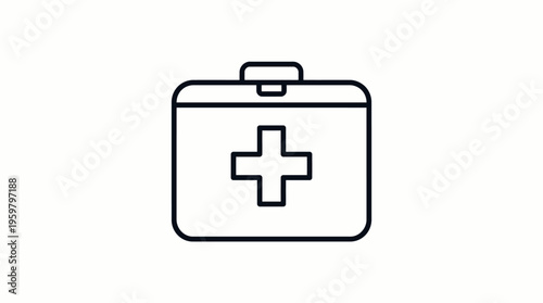 First Aid Kit Box Icon with Medical Cross, Emergency Healthcare Supplies, isolated white background