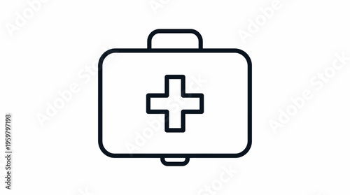 First Aid Kit Box Icon with Medical Cross, Emergency Healthcare Supplies, isolated white background