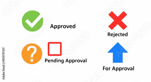 Icons for approval status and workflow management.