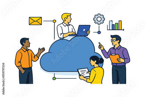 Collaborative team utilizing cloud services for productivity and communication