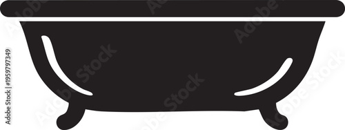 A black silhouette of a vintage clawfoot bathtub on a white background