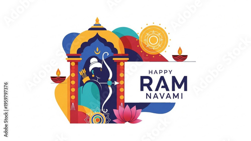 Vibrant Ram Navami Celebration Illustration Unfolds in Temple Archway