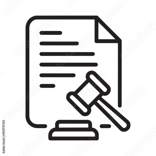 Legal document with gavel and sounding block in a linear design