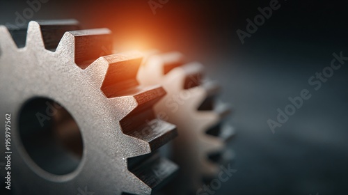 Cogs engaging in motion industrial workshop macro photography dark environment close-up mechanical engineering concept