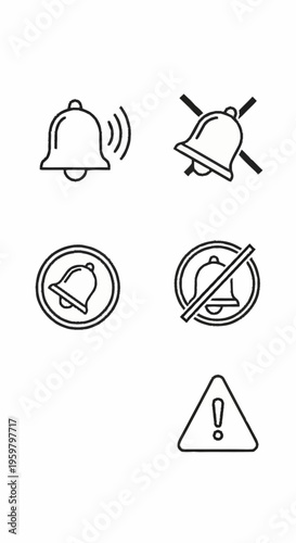 Notification icons with bell and warning symbols.