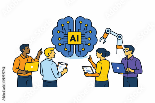 Collaborative team integrating artificial intelligence and automation in their workflow