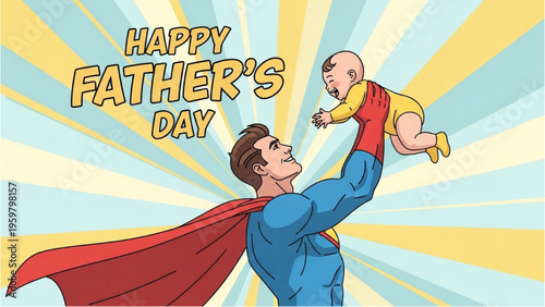 Father holds baby up in air on happy father's day