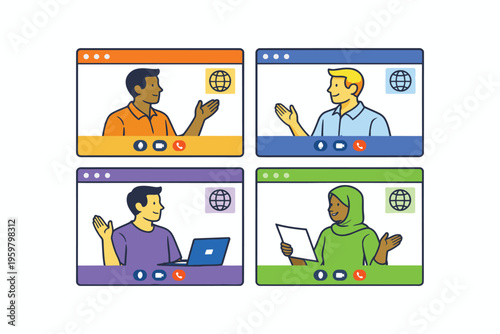 Diverse individuals engaging in a virtual meeting with enthusiasm and collaboration