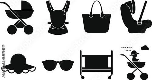 Baby Essentials ‍Silhouette Vector Icon Set, EPS File.