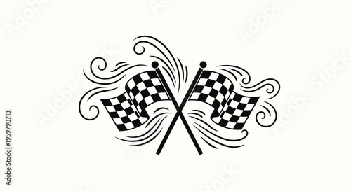 Checkered racing flags crossed together.
