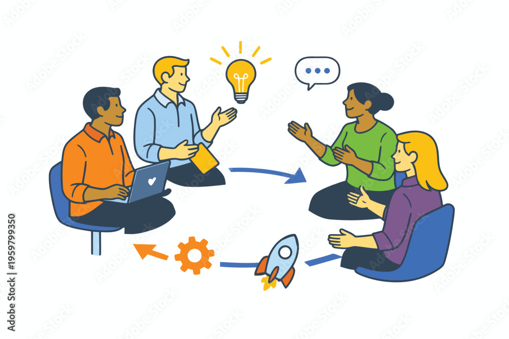 Fototapeta premium Team collaboration and brainstorming leading to project launch