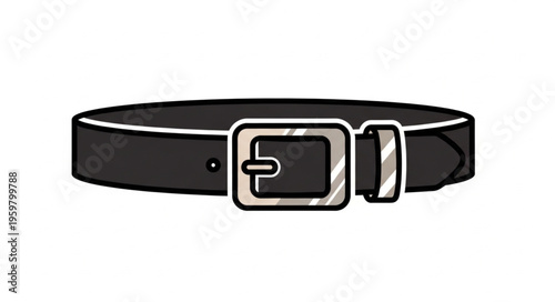 Elegant Black Leather Belt with Silver Buckle Illustration.