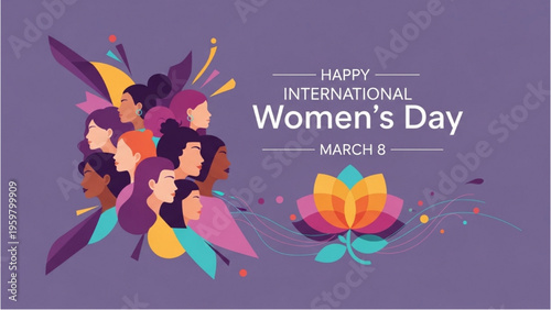 Women celebrate International Women's Day with colorful flowers and leaves