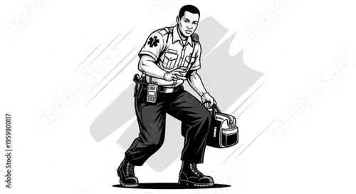 Emergency Medical Technician Rushing to Scene with Medical Bag.